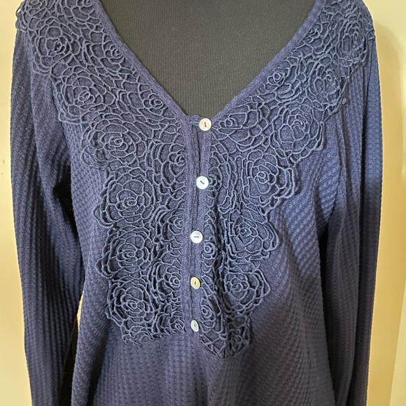 Ladys Navy Blue Sheilay Floral Waffle Knit Sweater Size XL - Picture 5 of 11